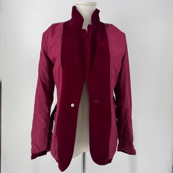 Vtg Mulberry Street Velvet Blazer Size 9/10 Wine Berry Red Holiday Party Preppy - Picture 6 of 15